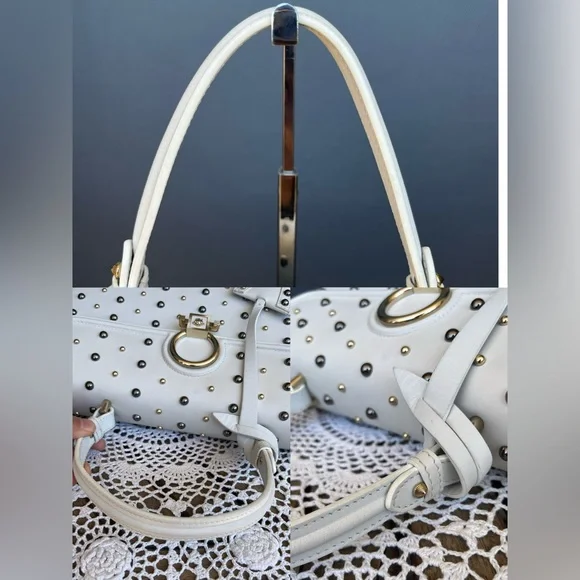 •••SOLD•••Retailed $3550 Versace Calfskin Studded DV Satchel White Bag - Picture 13 of 17
